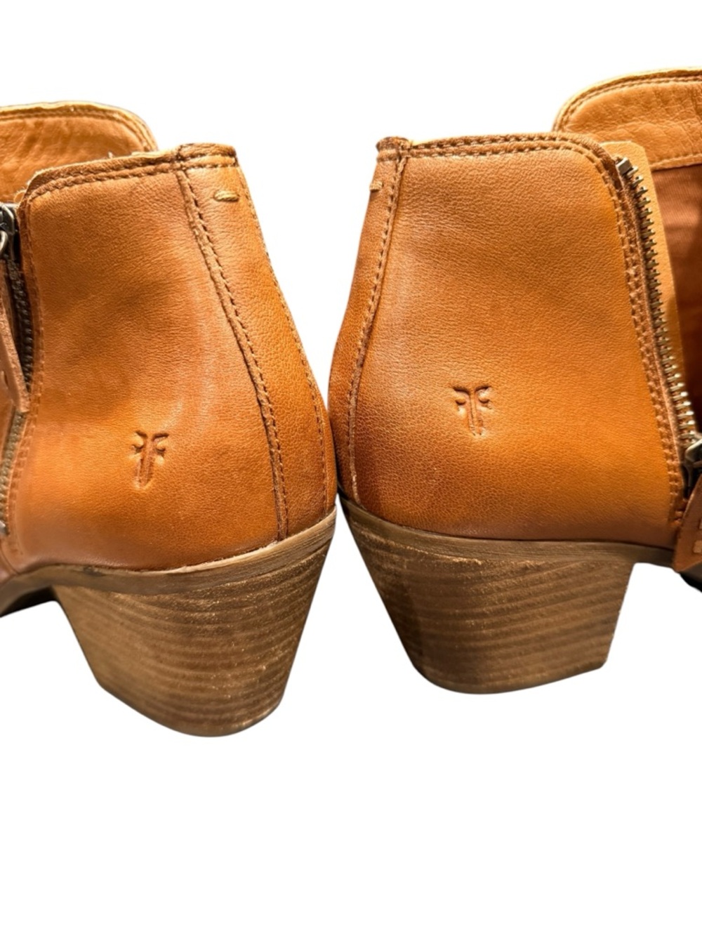 Frye Judith Double Zip Leather Ankle Boots Cognac Brown Size 9M - Picture 4 of 10